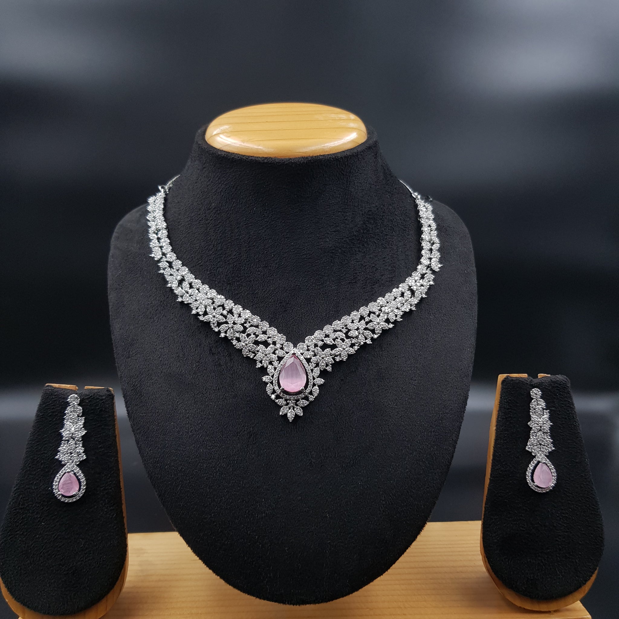 Round Neck Zircon/AD Necklace Set 9930-R