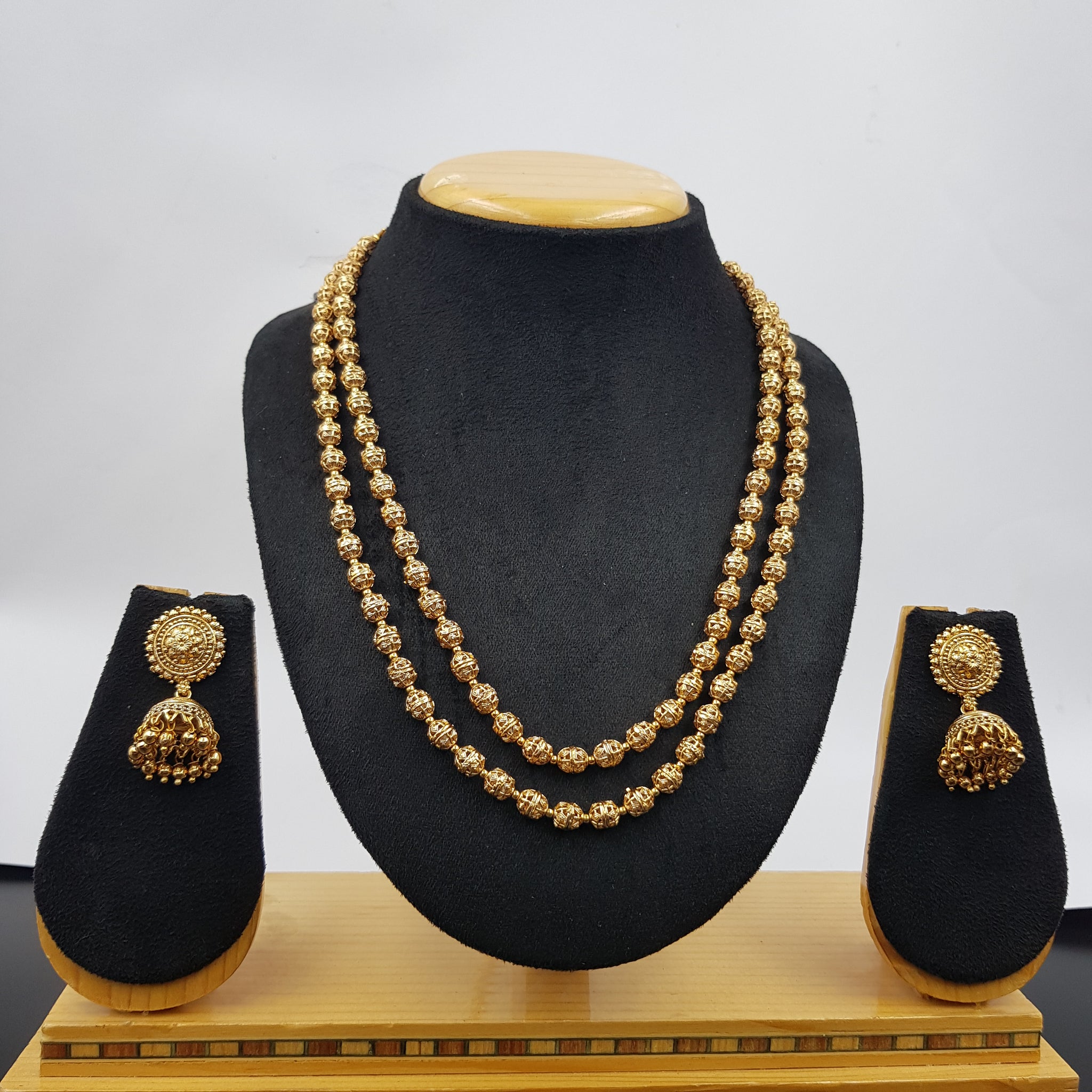 Antique Gold Plated 16 Inch Beads Mala Set 10041-28