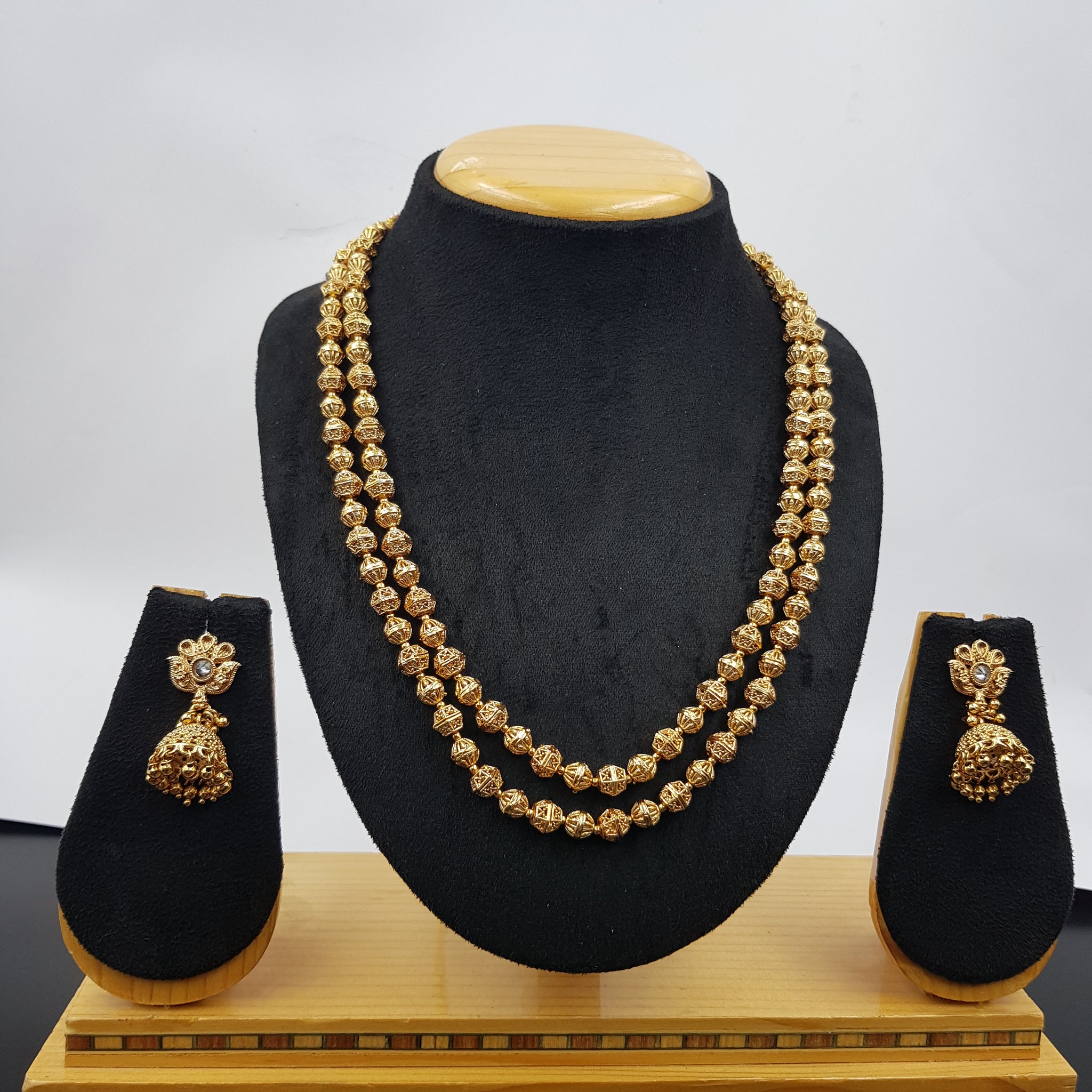 Antique Gold Plated 15 Inch Beads Mala Set 10038-28