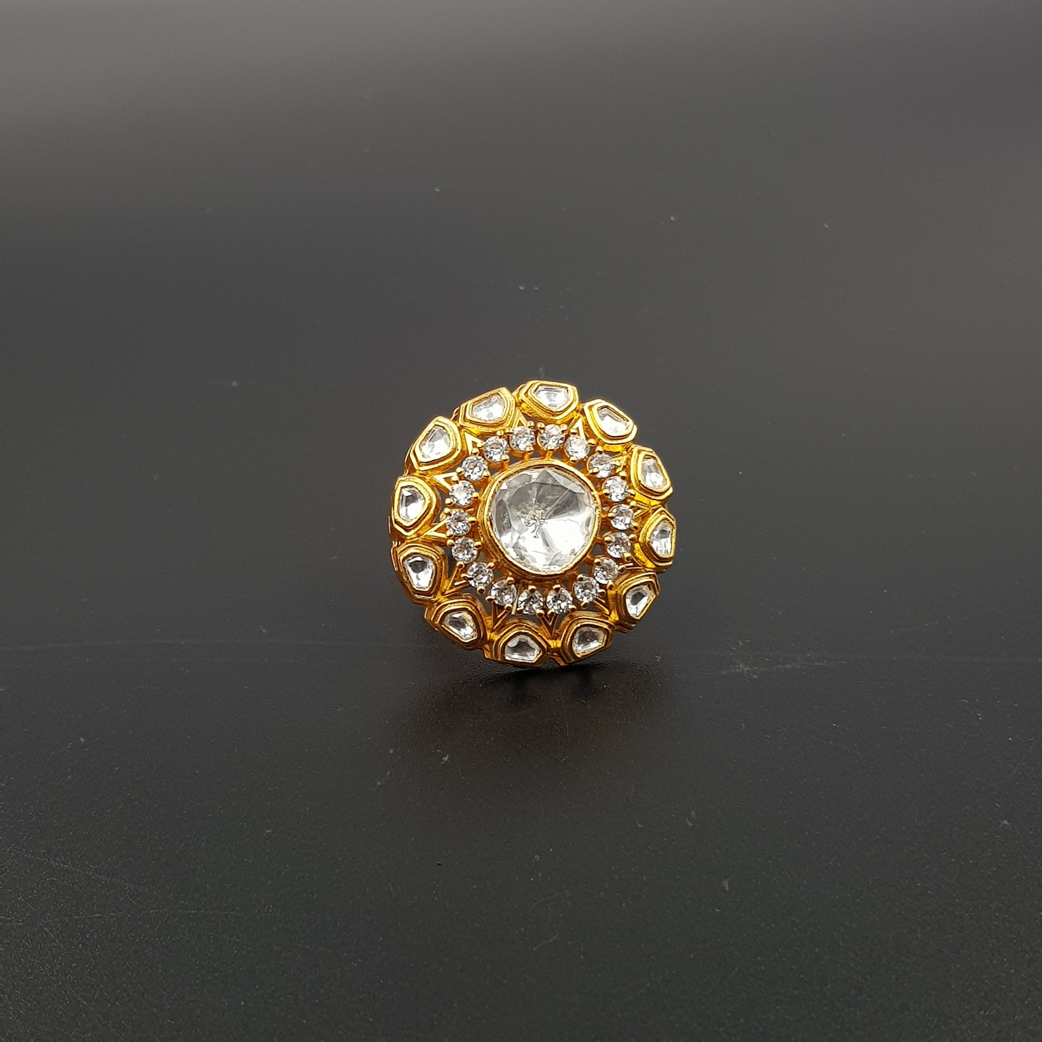 Gold Plated Kundan Adjustable Ring 9796-86