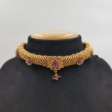 Ruby Green Gold Look Necklace Set