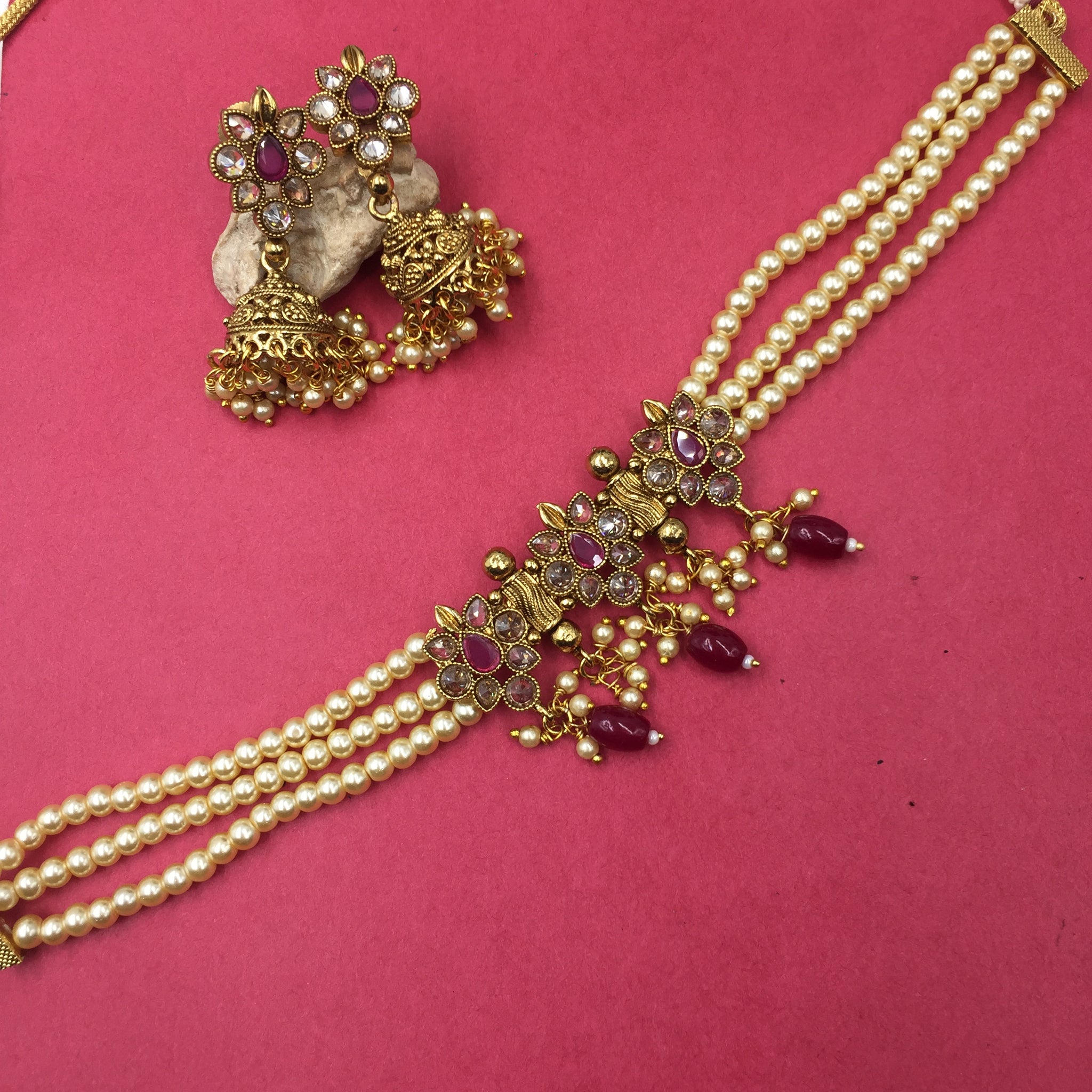 White Polki Necklace Set 10473-6093