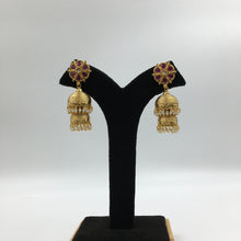 Elegant Double Layer Gold Look Jhumki With Ruby Stones And Pearl Latkan