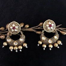 Antique Gold Plated Kundan Chandbali 5605-9670 - Dazzles Jewellery