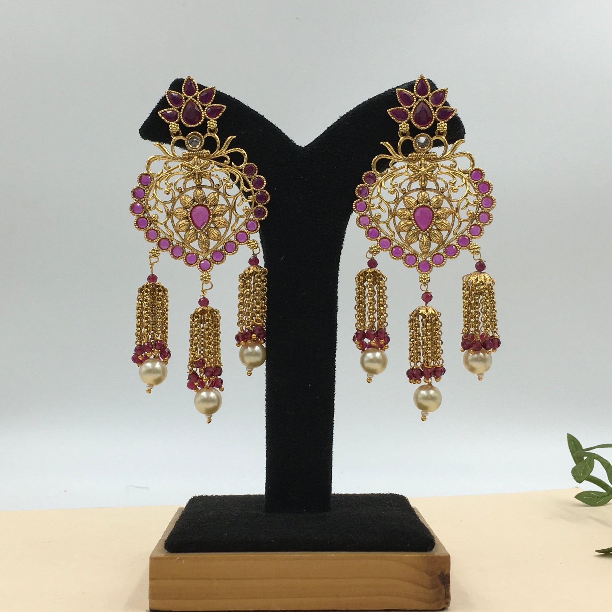 Ruby Color Gold Plated Danglers 2772-6837
