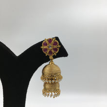 Elegant Double Layer Gold Look Jhumki With Ruby Stones And Pearl Latkan