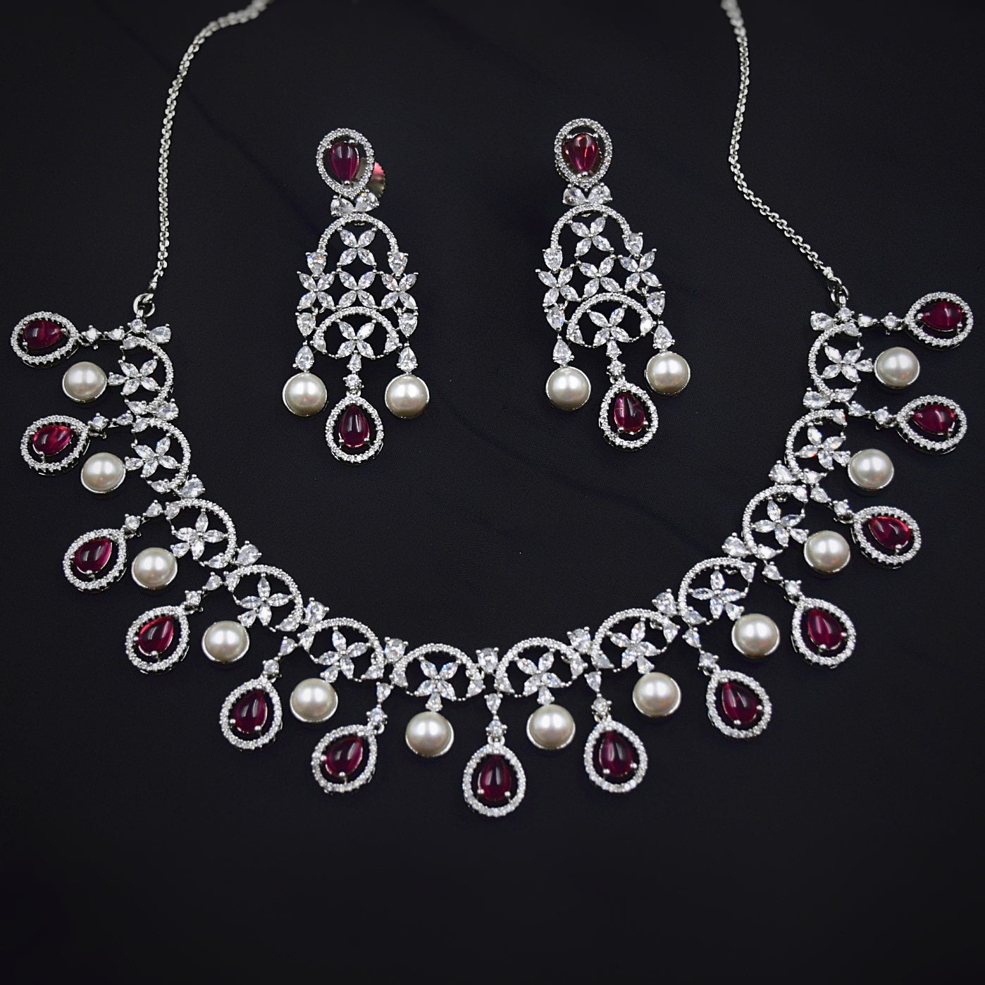 Round Neck Zircon/AD Necklace Set 6014-68 - Dazzles Jewellery