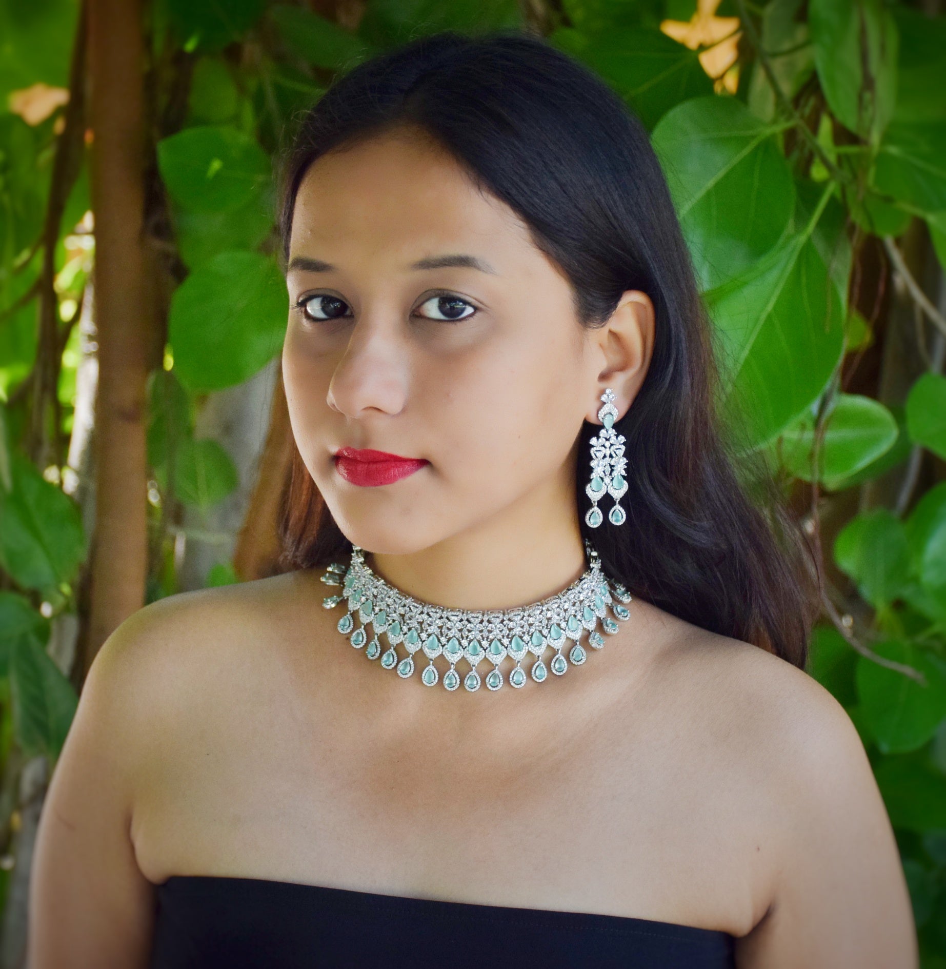 Mint Green Zircon AD Choker Set Dazzles Jewellery Dazzles