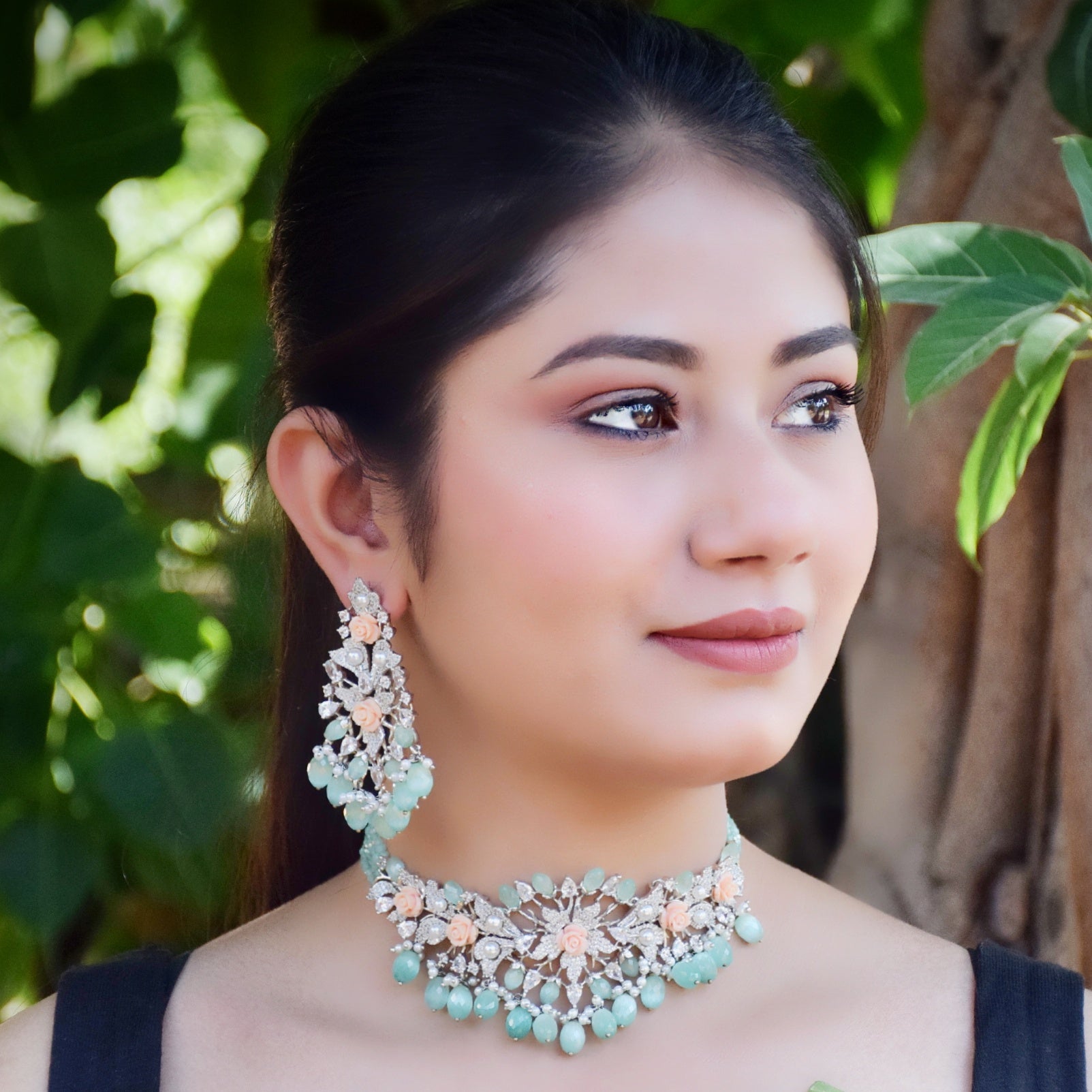 Mint Green Zircon/AD Choker Set 18486-5668 - Dazzles Jewellery