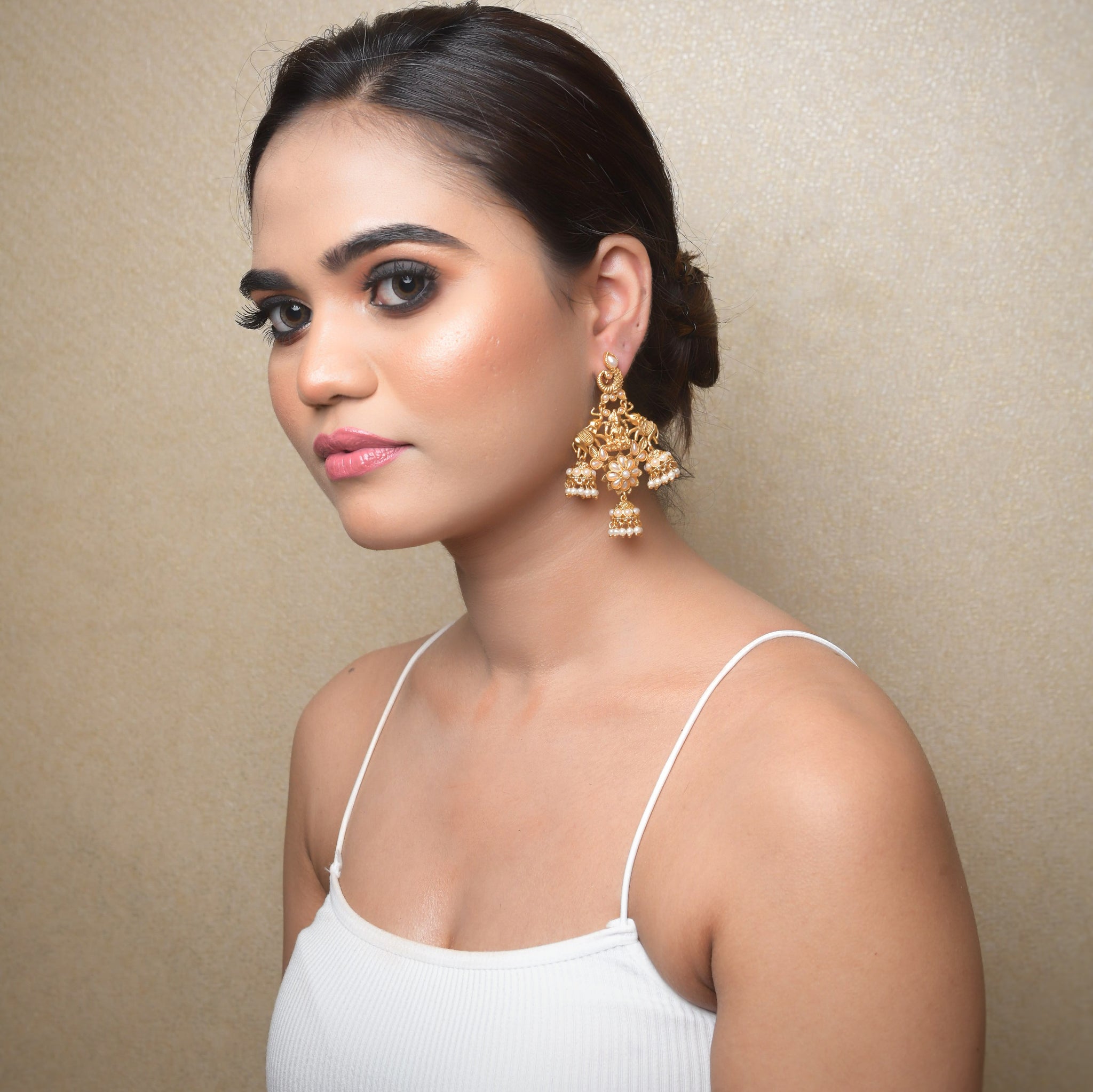 Antique  Gold Polish Temple Jhumki 12884-9471 - Dazzles Jewellery