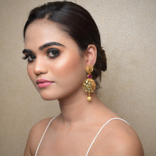 Ruby Color Antique Gold Plated Earring 4480-8545 - Dazzles Jewellery