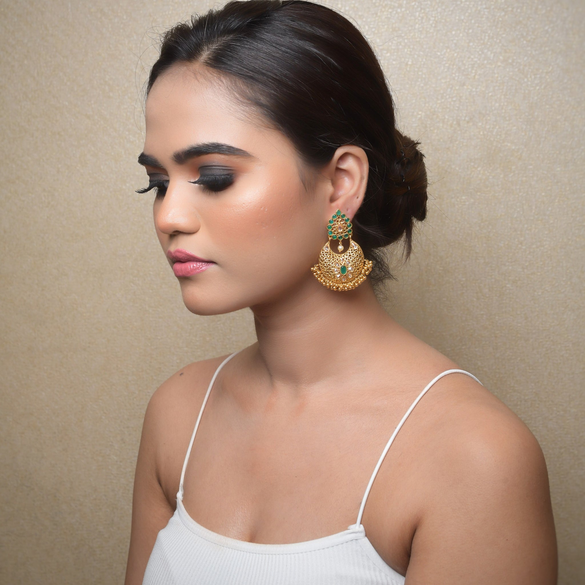 Gold look Chandbali 9199-100 - Dazzles Jewellery