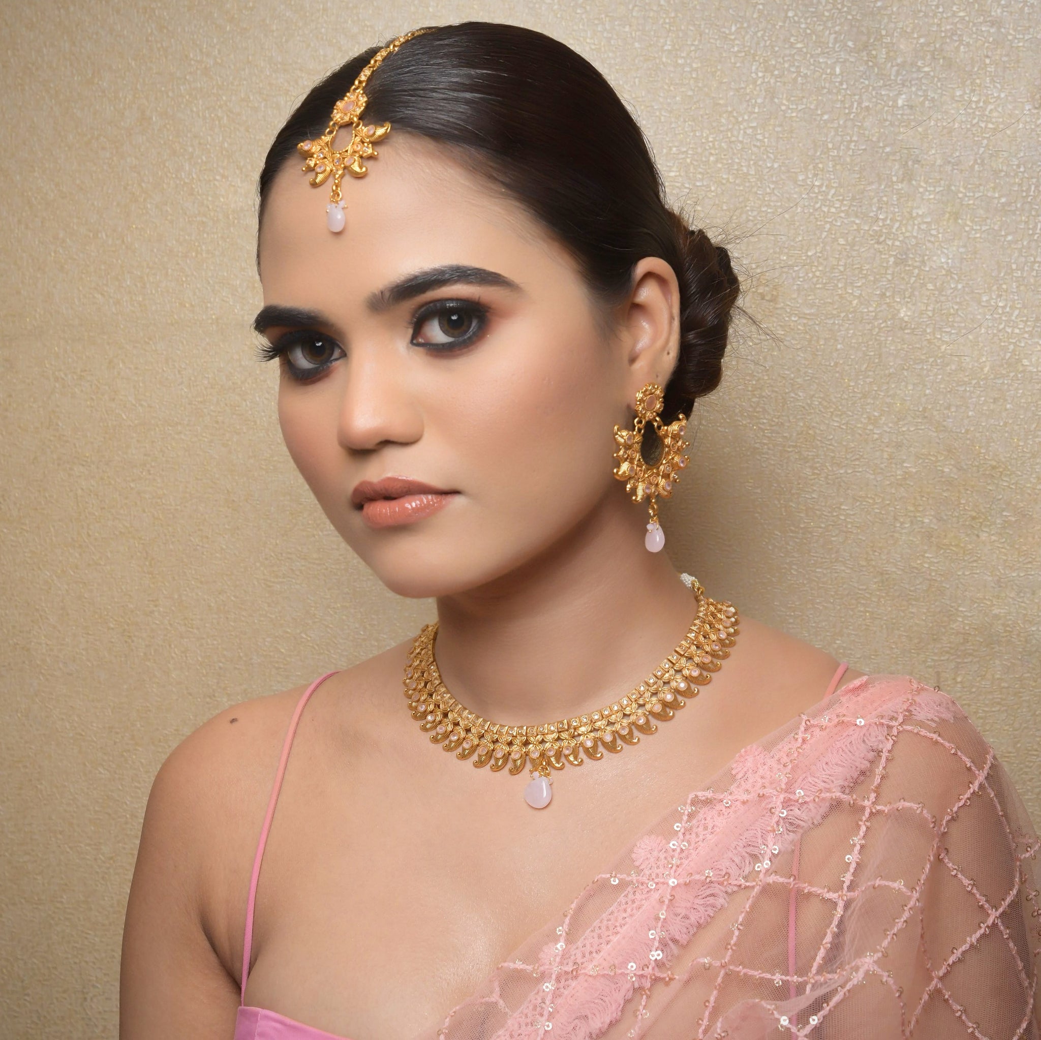 Pink Gold Look Necklace Set - Dazzles Jewellery