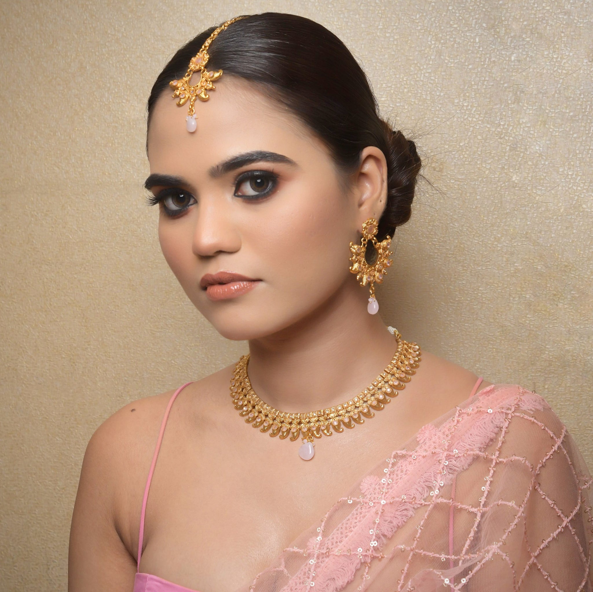 Pink Gold Look Necklace Set - Dazzles Jewellery