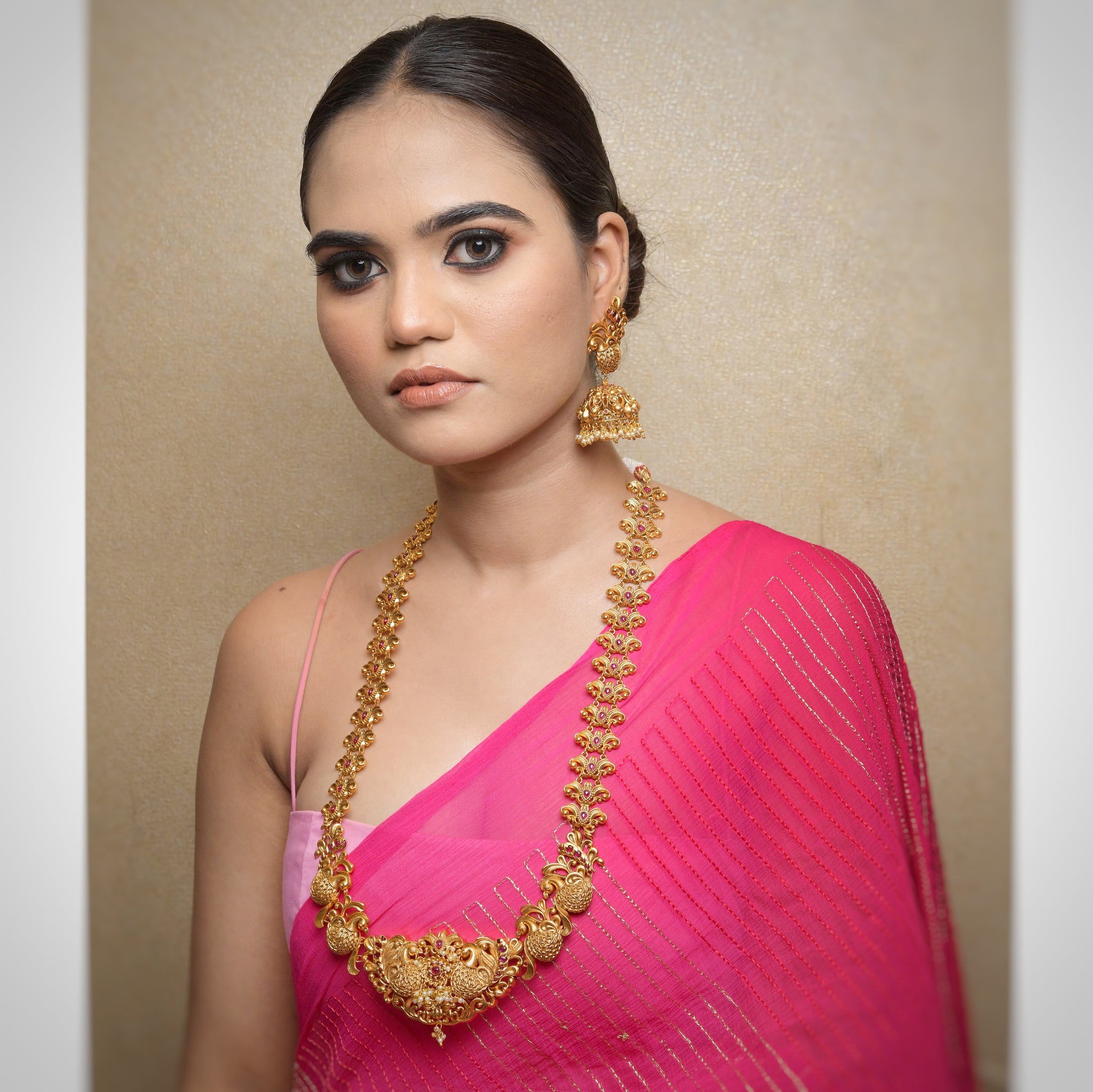 Ruby Gold Look Necklace Set 7397-0844 - Dazzles Jewellery