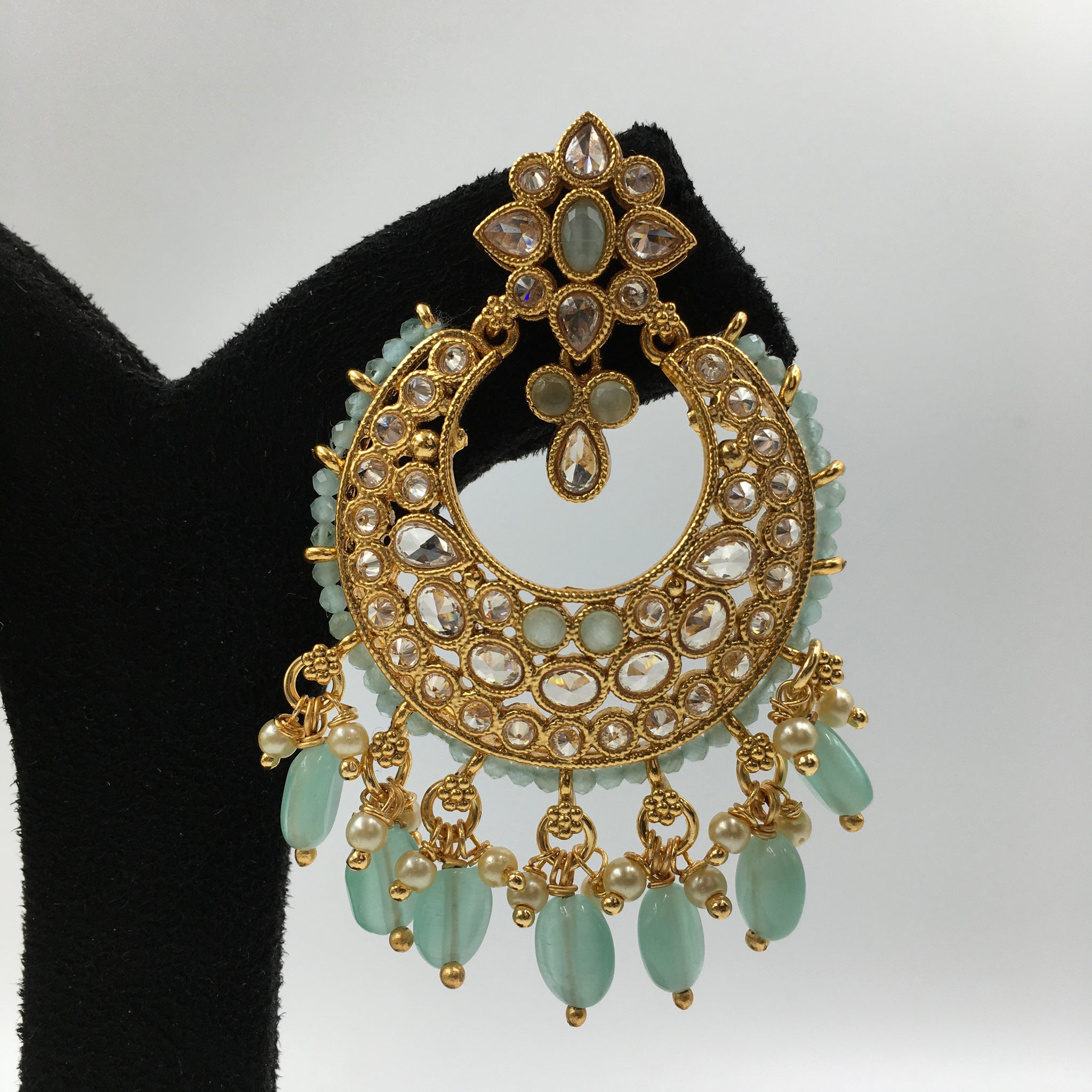 Mint Green Gold Look Chandbali Earring 18040-5222