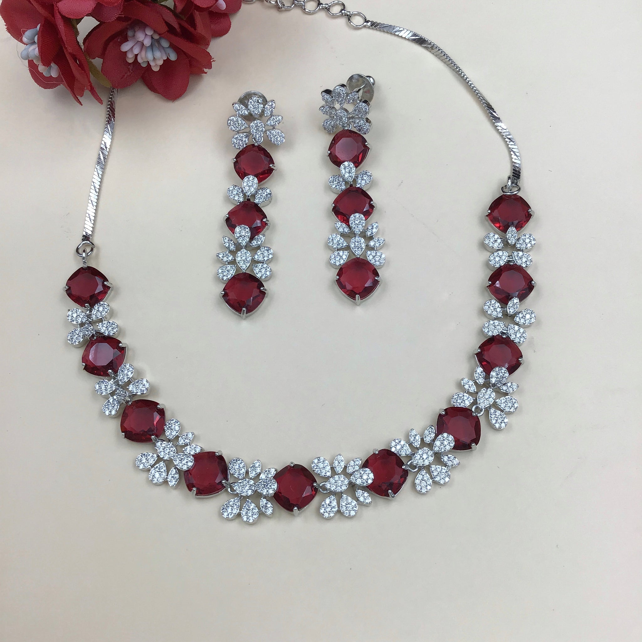 Round Neck Zircon/AD Necklace Set 10810-69