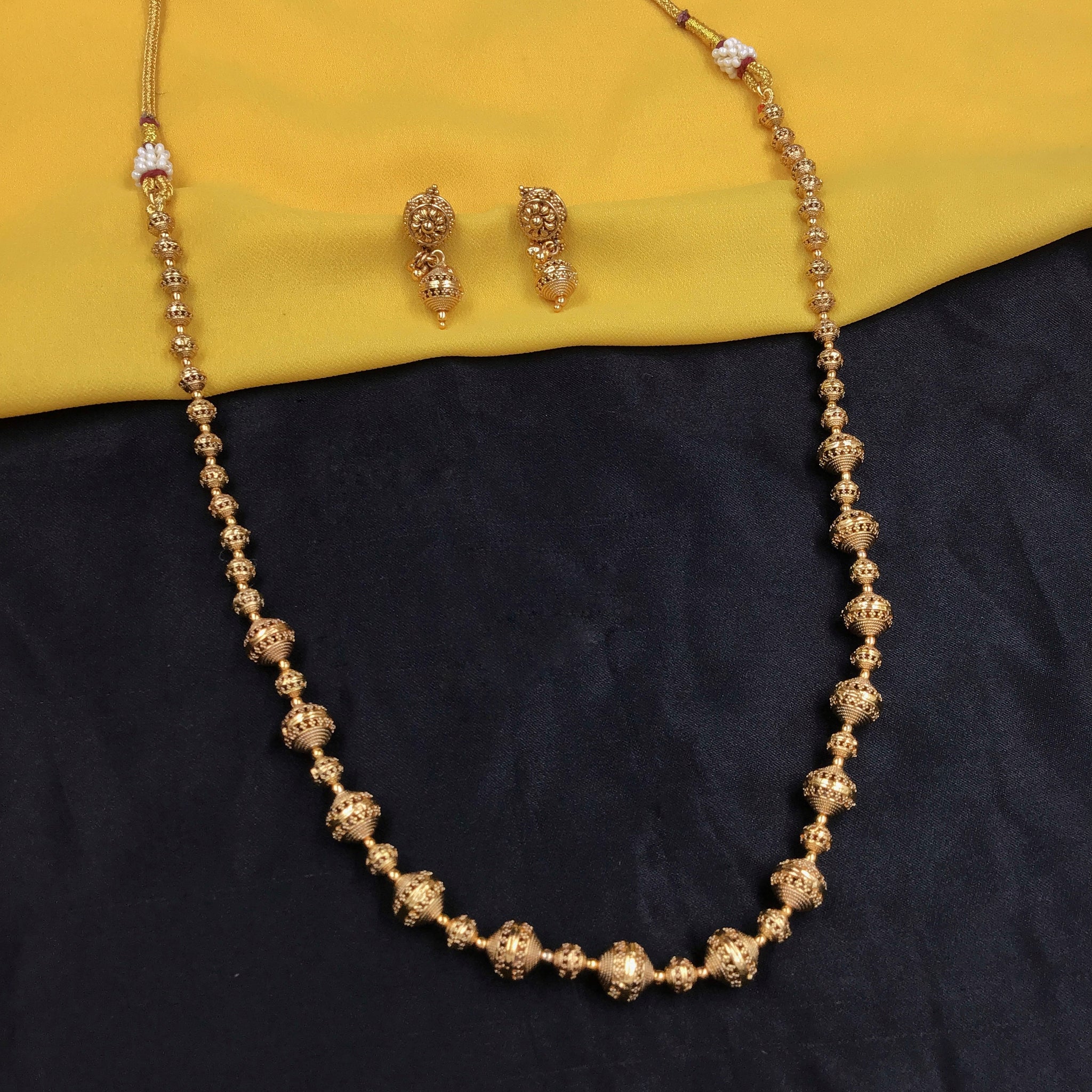 Antique Gold Plated 16 Inch Beads Mala Set 10044-28