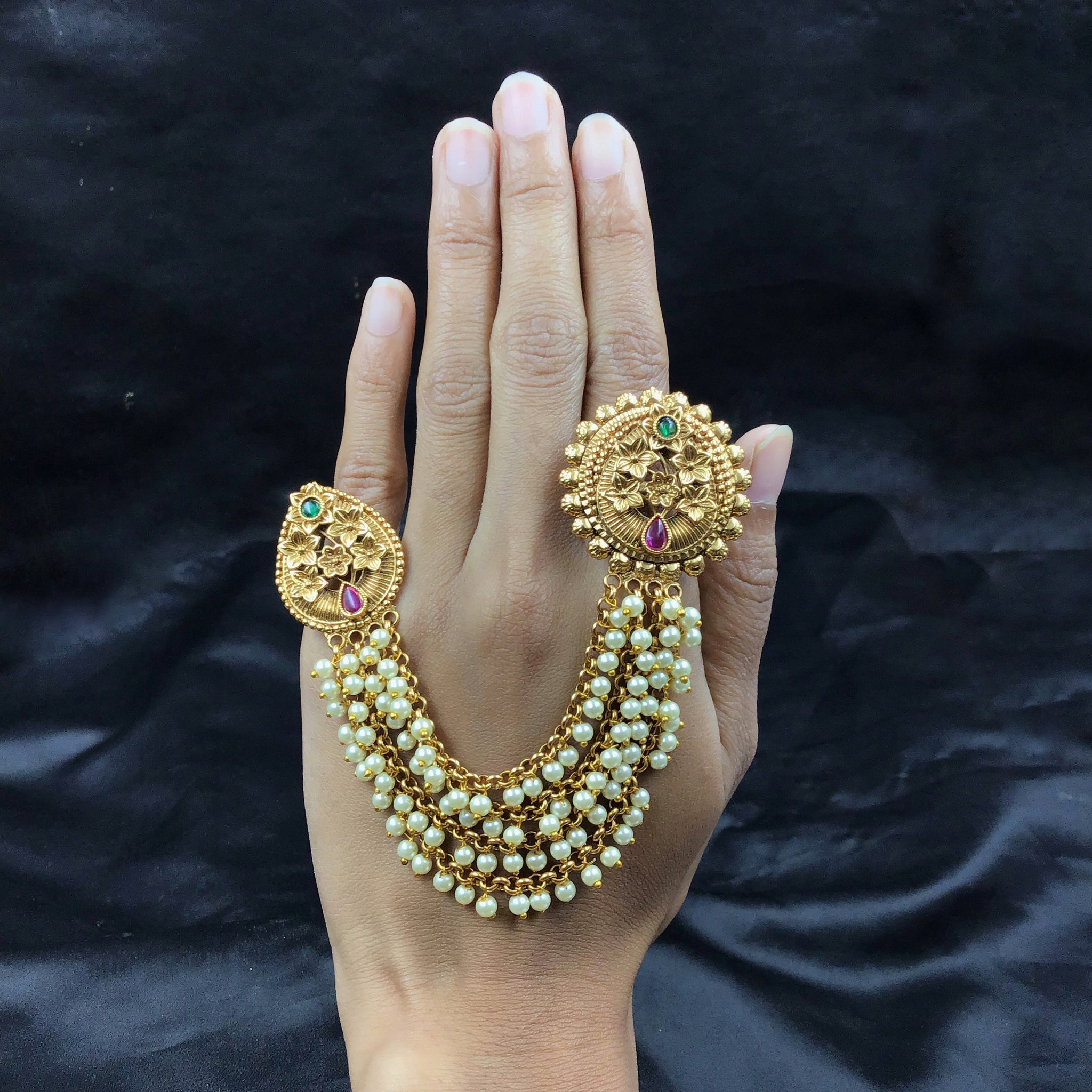Antique Gold Finish Two Finger Ring 10297-28