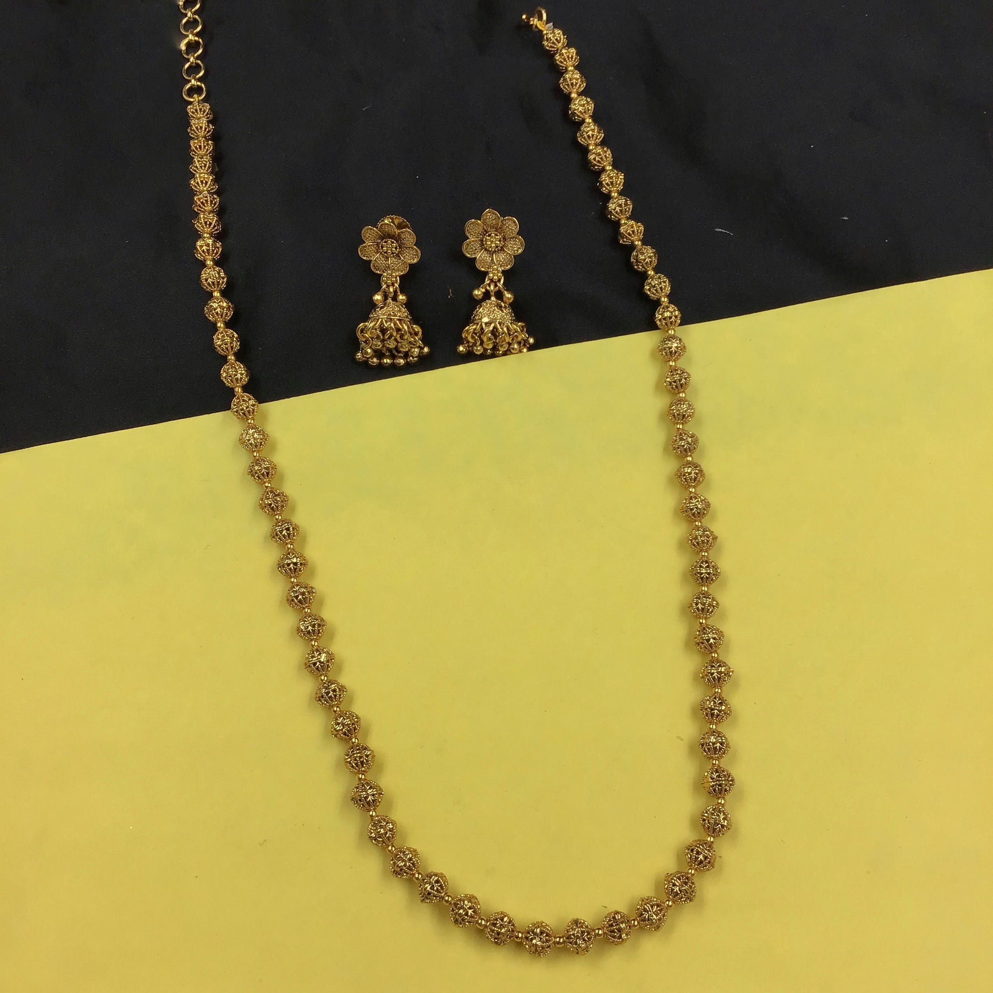 Gold Look Pearl Necklace Set 11003-21