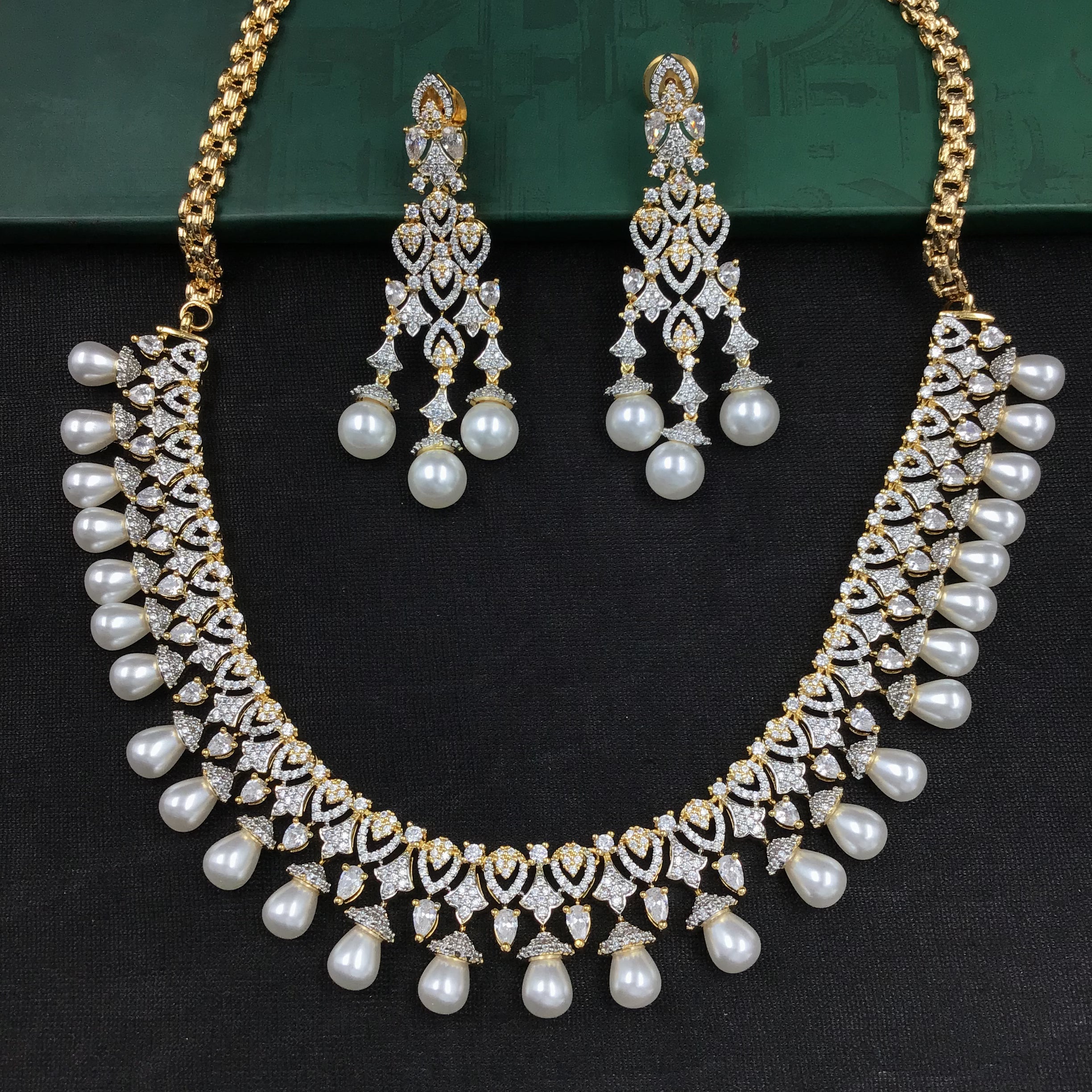 Round Neck Zircon AD Necklace Set 6015 68 Dazzles Fashion and