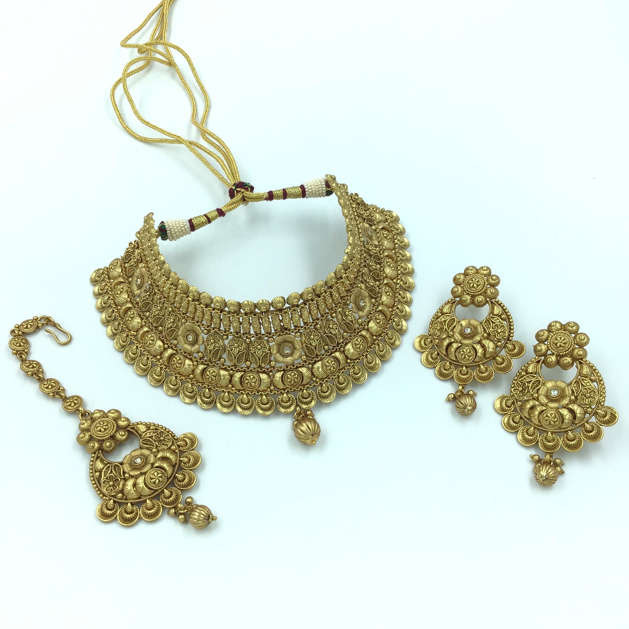 Antique Gold Plated Choker Necklace Set 10001-28