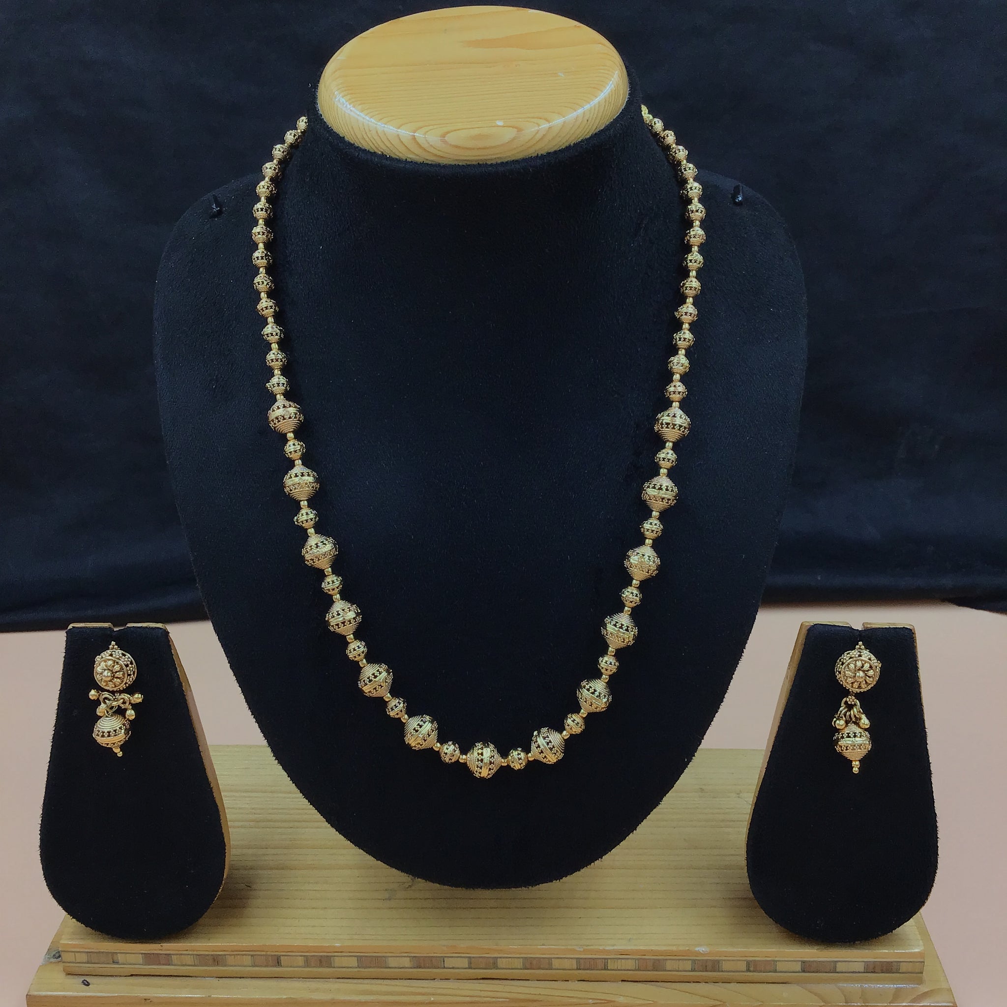 Antique Gold Plated 16 Inch Beads Mala Set 10044-28