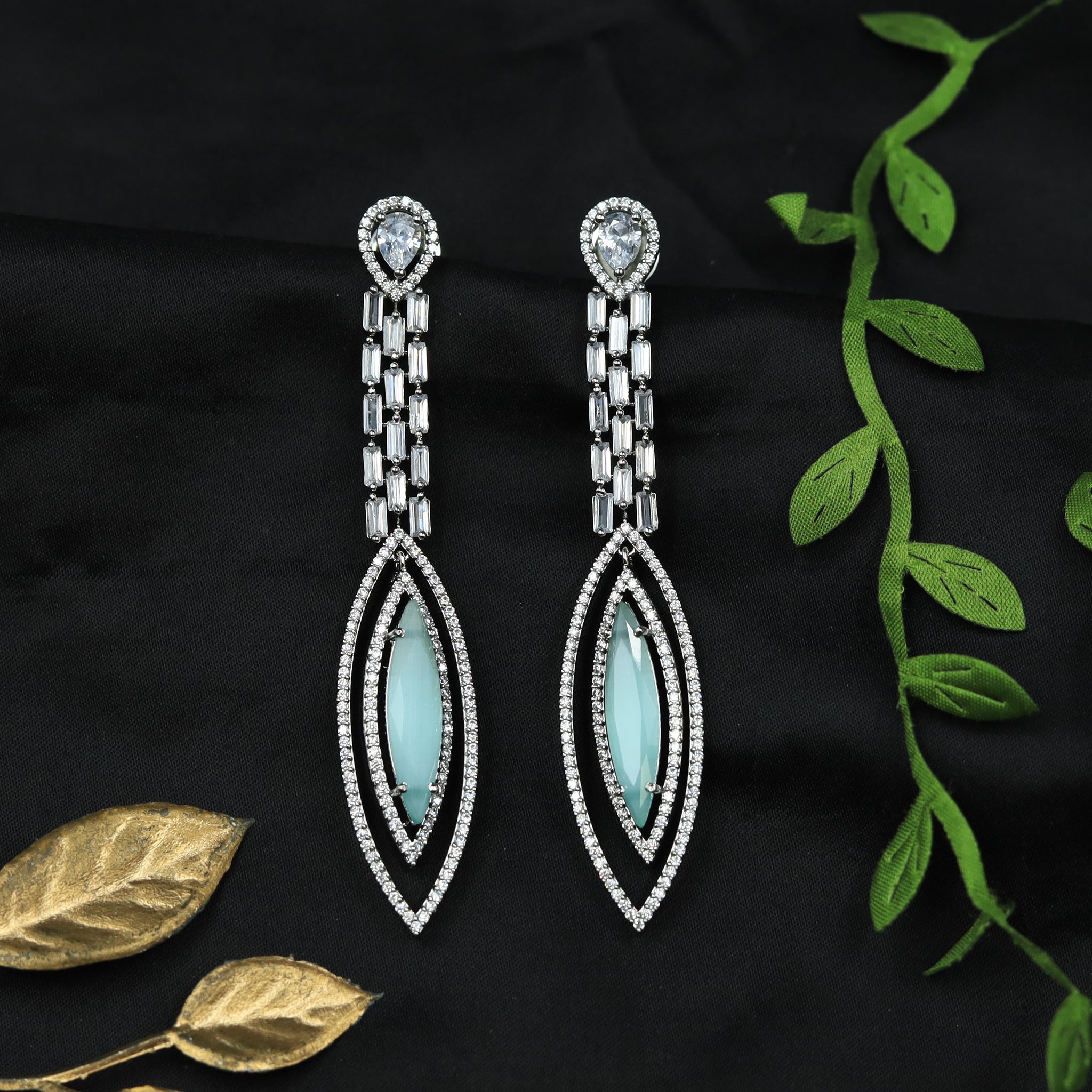 Zircon/AD Mint Green Stone Danglers 3298-7363