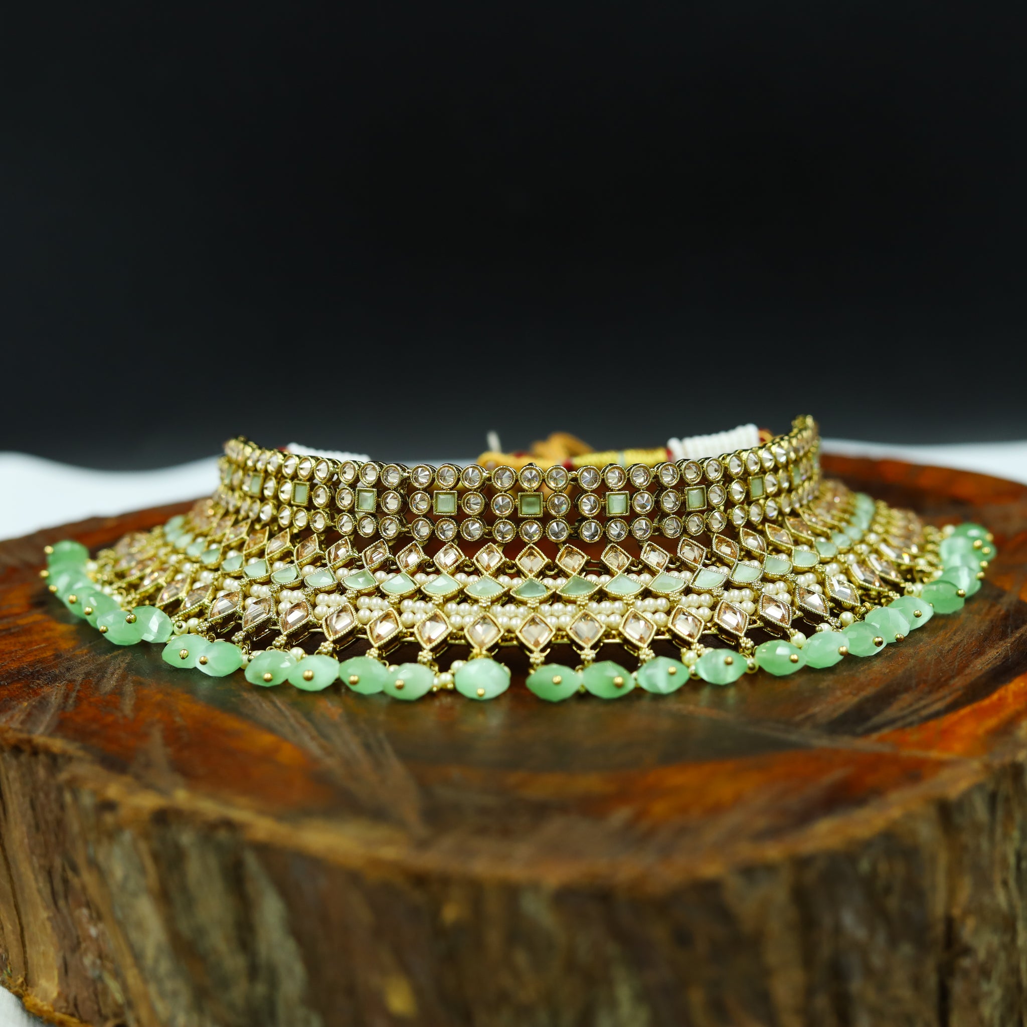 Mehandi Polish Mint Green Necklace Choker Set 14330-1420