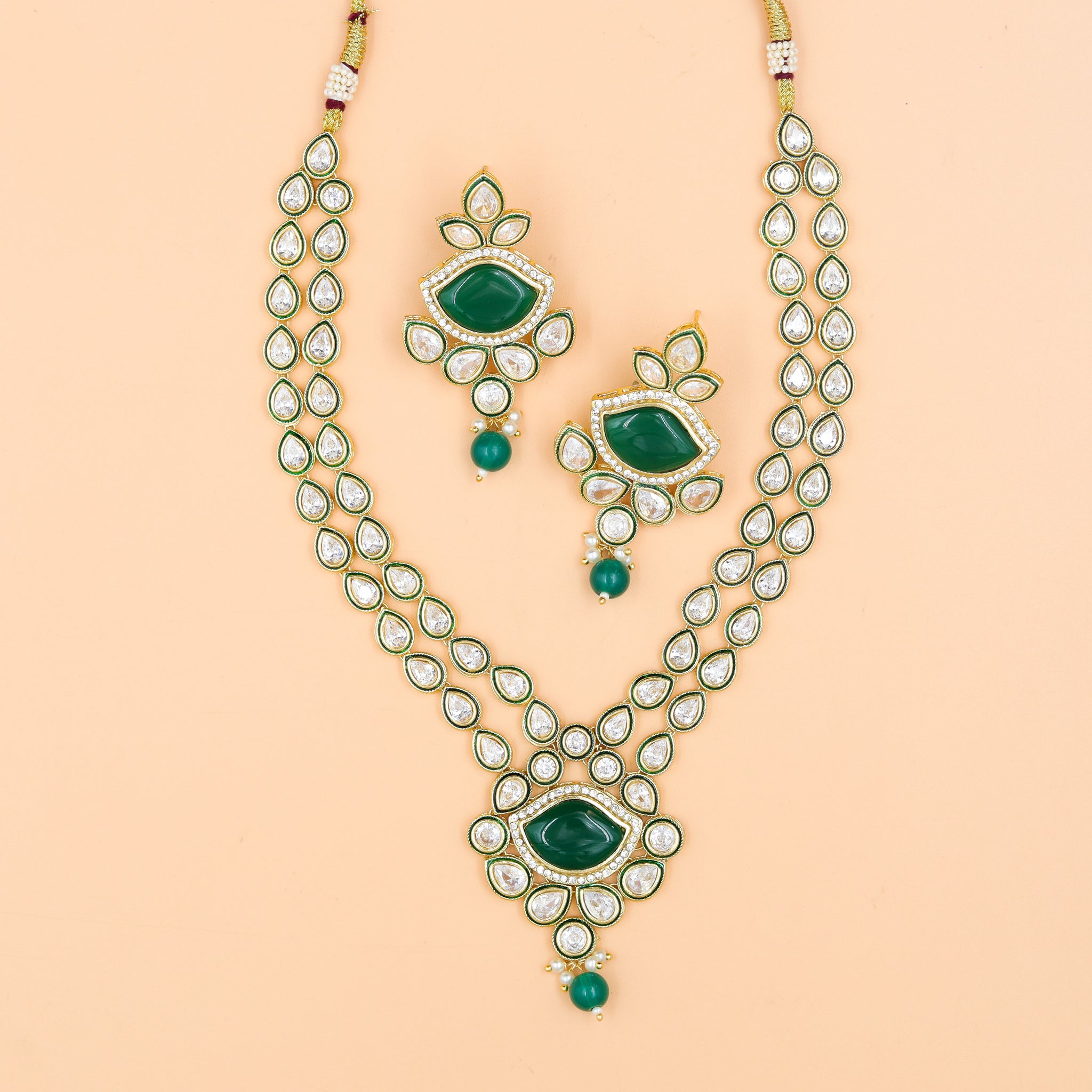 Round Neck Polki Necklace Set 10989-21