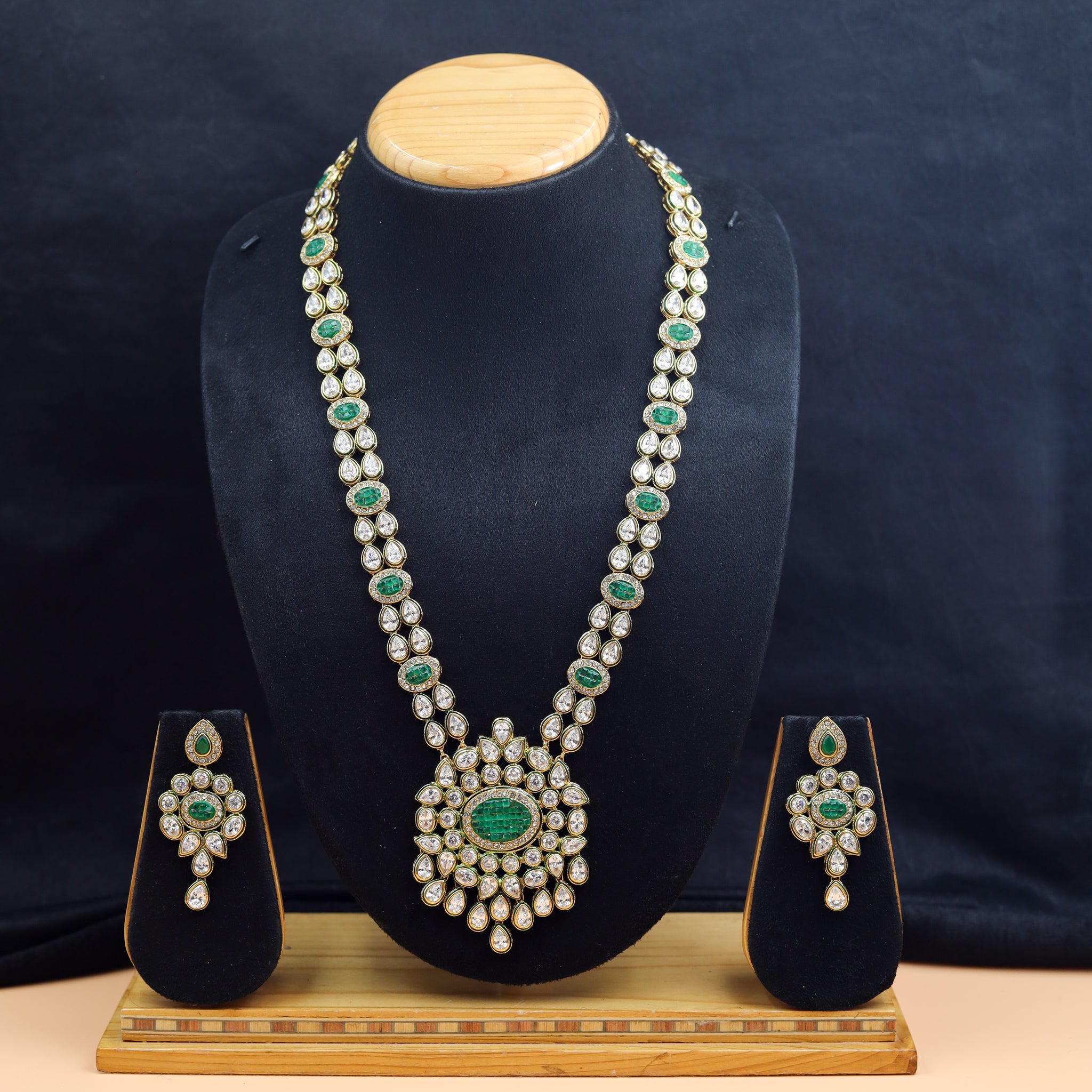 Long Neck Polki Necklace Set 10996-21