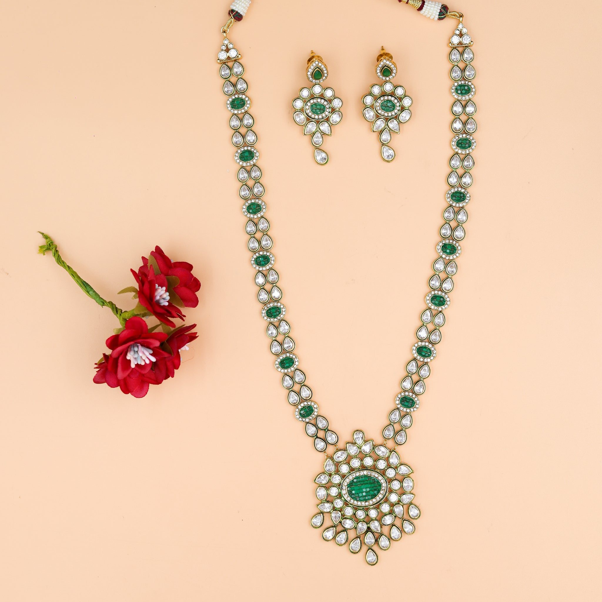 Long Neck Polki Necklace Set 10996-21