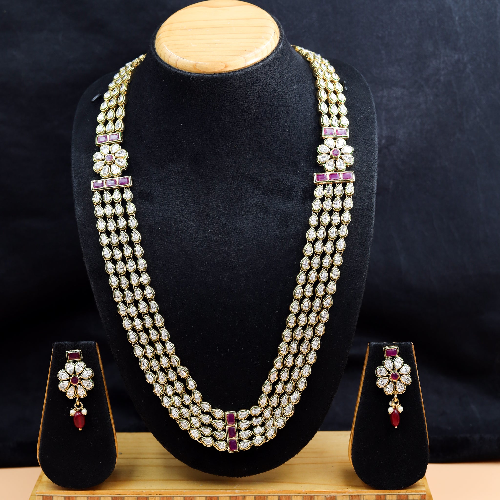 Long Neck Polki Necklace Set 10995-21