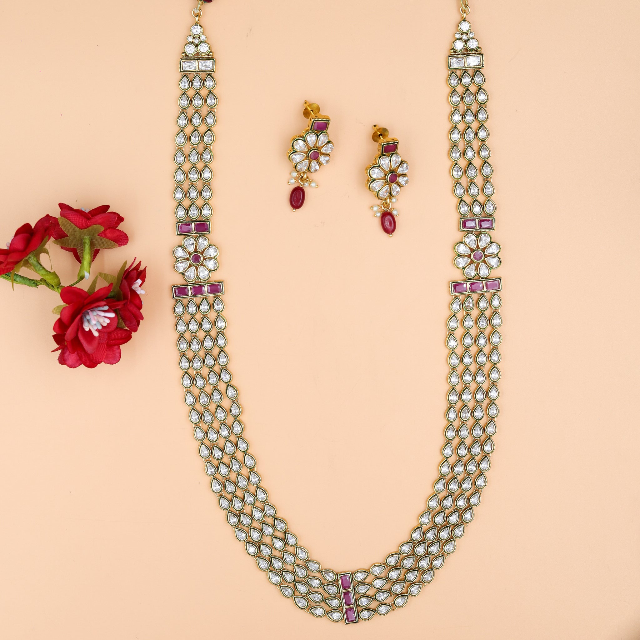 Long Neck Polki Necklace Set 10995-21