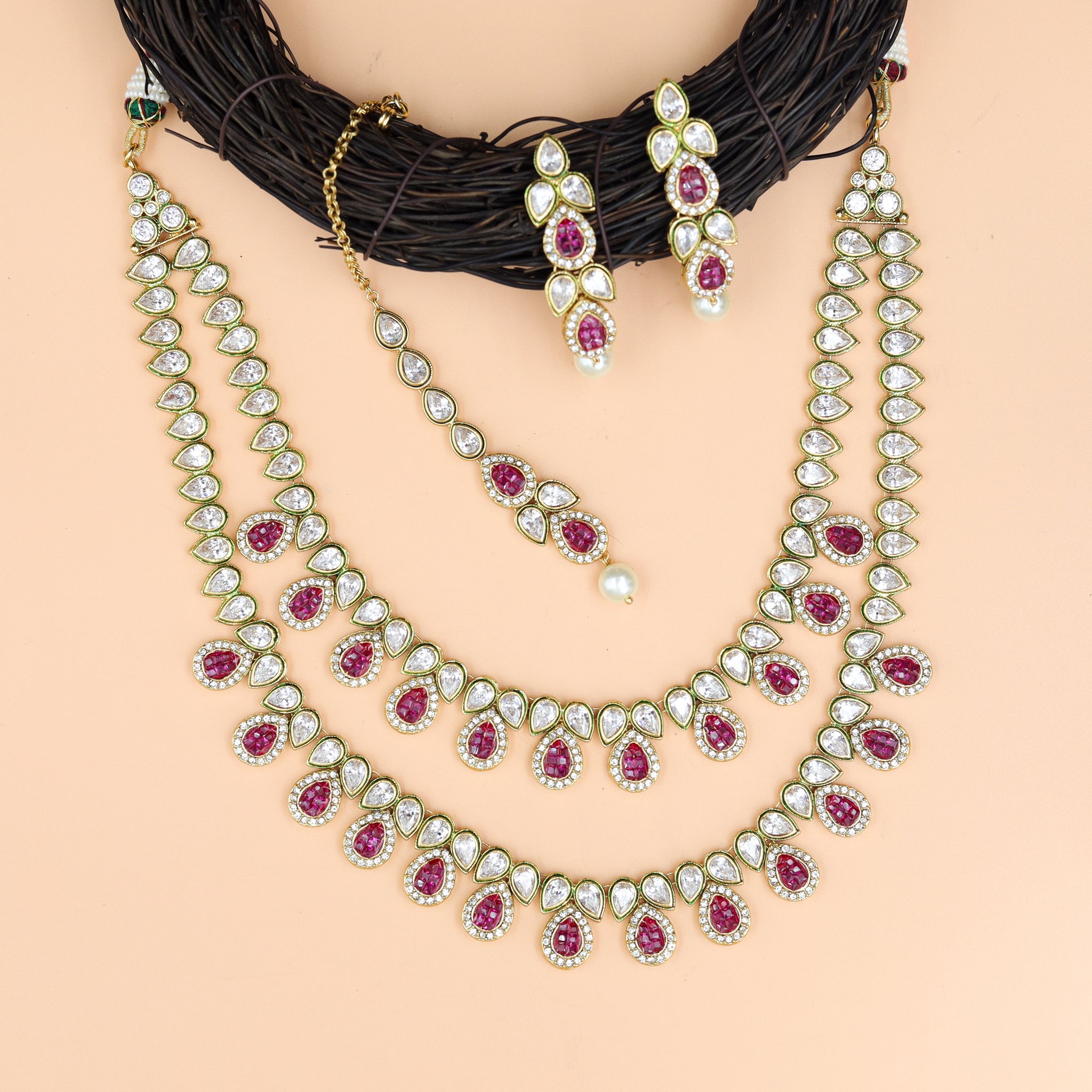 Round Neck Polki Necklace Set 10990-21