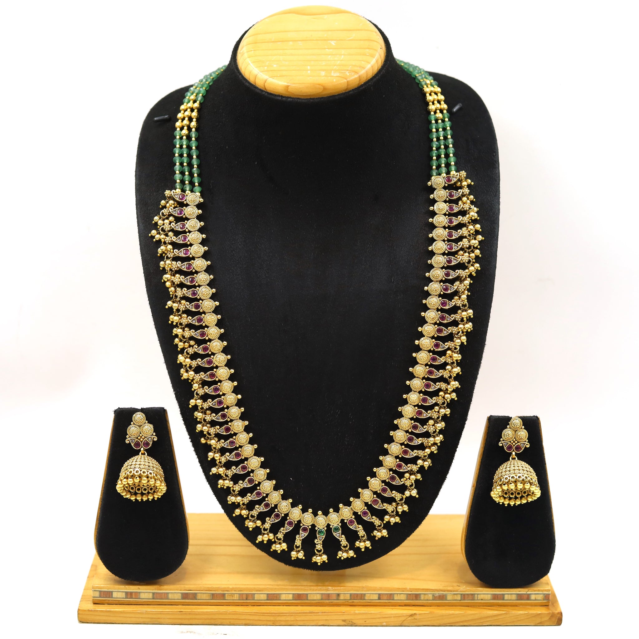 Long Neck Antique Gold Plated Necklace Set 16618-06