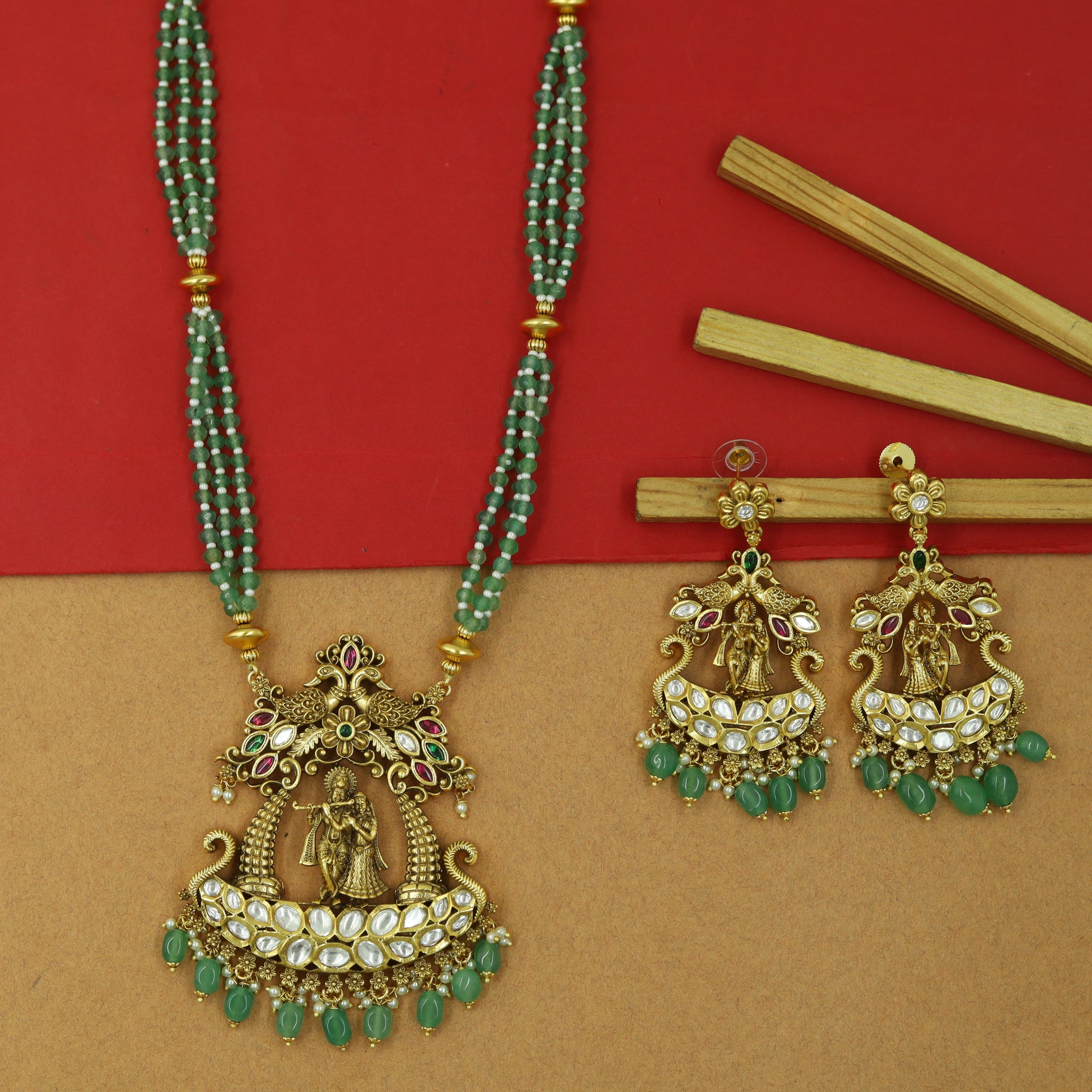 Long Neck Temple Necklace Set 15566-28