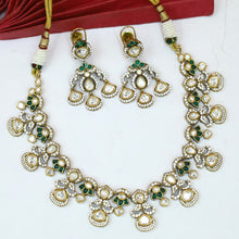 Antique Gold Plated Round Neck Kundan Necklace Set 19235-28
