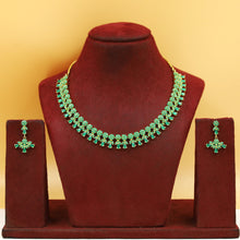 Elegant Jadau Round Neck Necklace Set With Green Stones