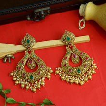 Ruby Green Gold Look Earring