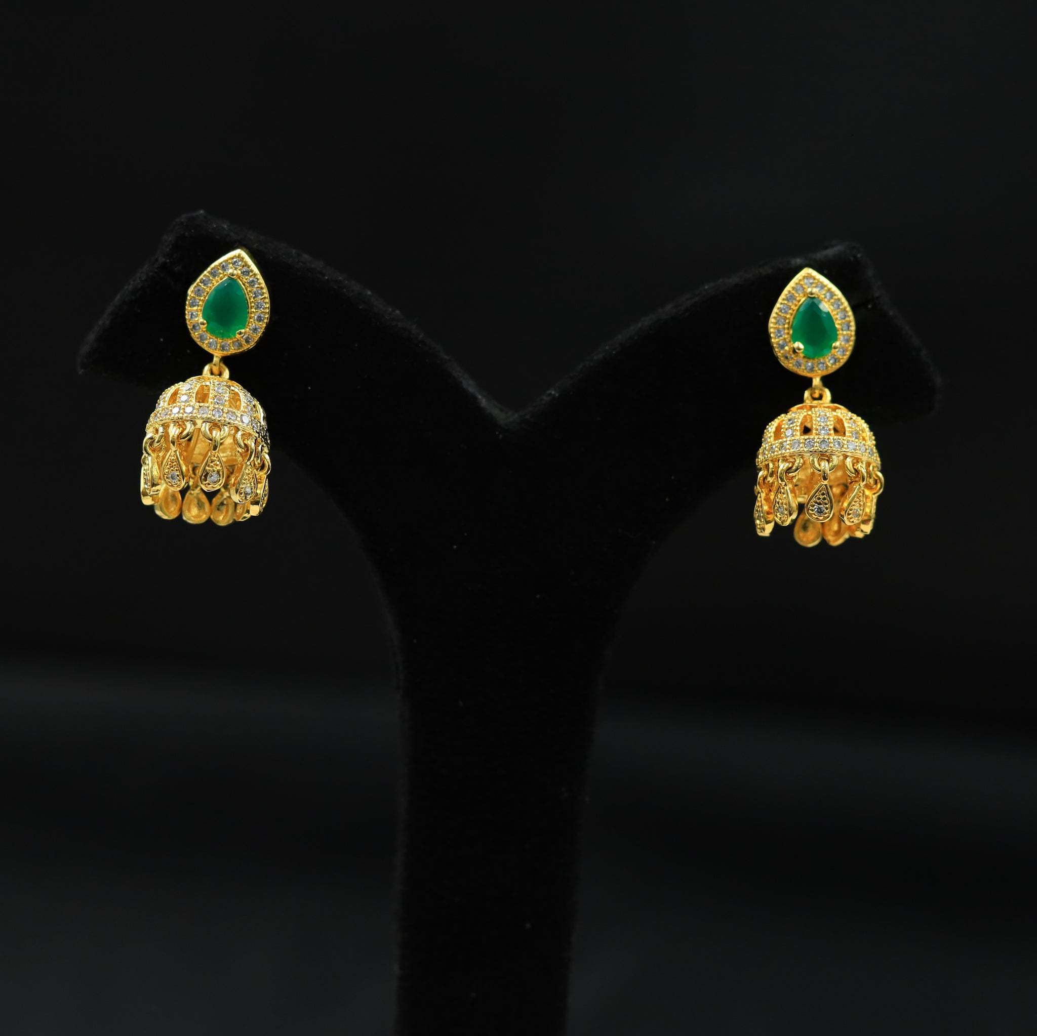 Elegant Diamond Jhumki In Gold Finish In Gold Finish With Green Stone 11314-7312