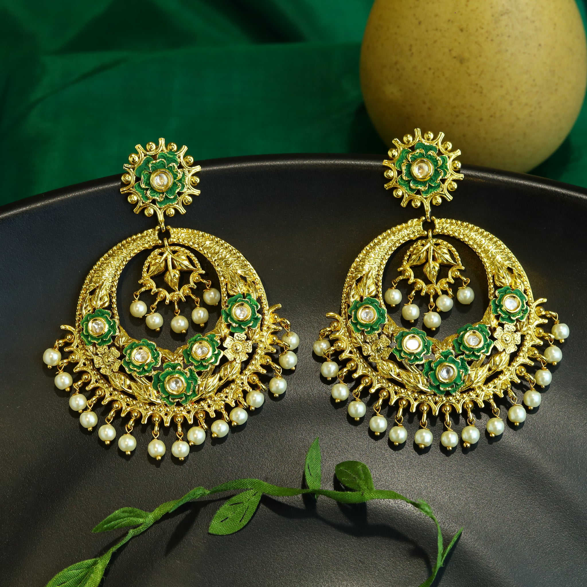 Gold Plated Green Chandbali Earring 6313-1225