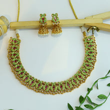 Mint Green Ruby Gold Look Necklace Set 1590-5655