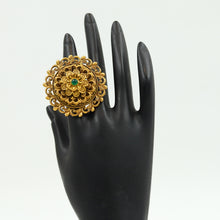 Antique Gold Finish Cocktail Adjustable Green Ring 12987-9649