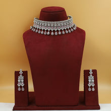 Beautiful Diamond Choker Set With Pink Stones In Silver Finish
