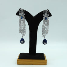 Blue Stone Silver Polish Zircon/AD Long Earring 13821-0910