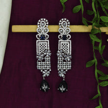 Blue Stone Silver Polish Zircon/AD Long Earring 13821-0910