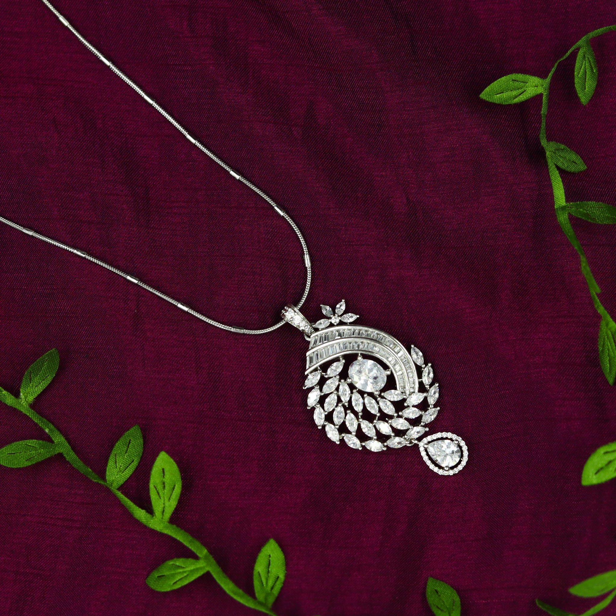 Silver Zircon/AD Pendant Set 4911-8976