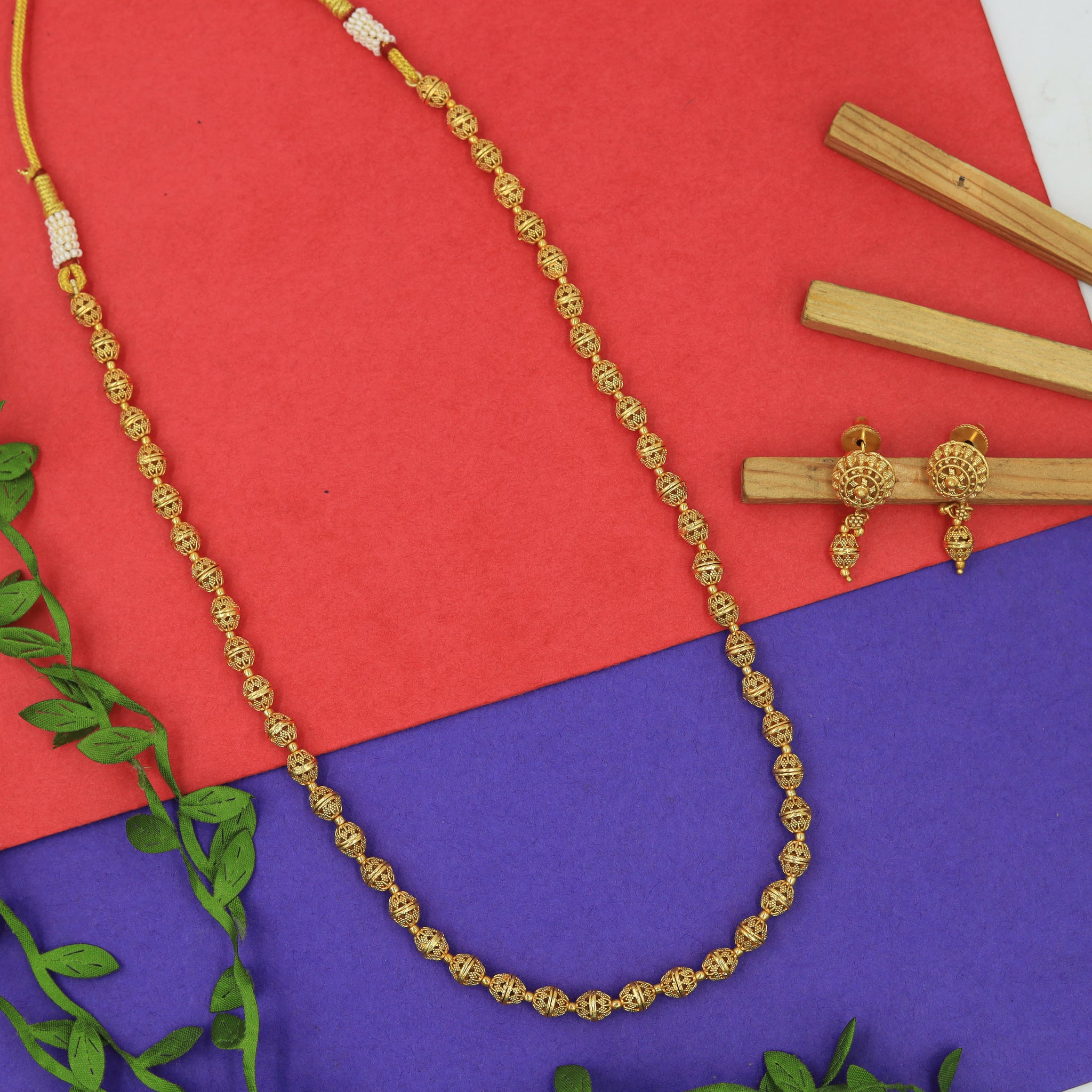 Gold Look Pearl Necklace Set 10976-21