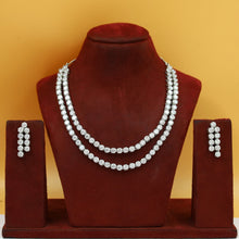 Round Neck 2 Line Zircon/AD Necklace Set 20219-08